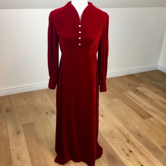 Vintage Dresses & Skirts - Vintage Red Velvet Maxi Dress